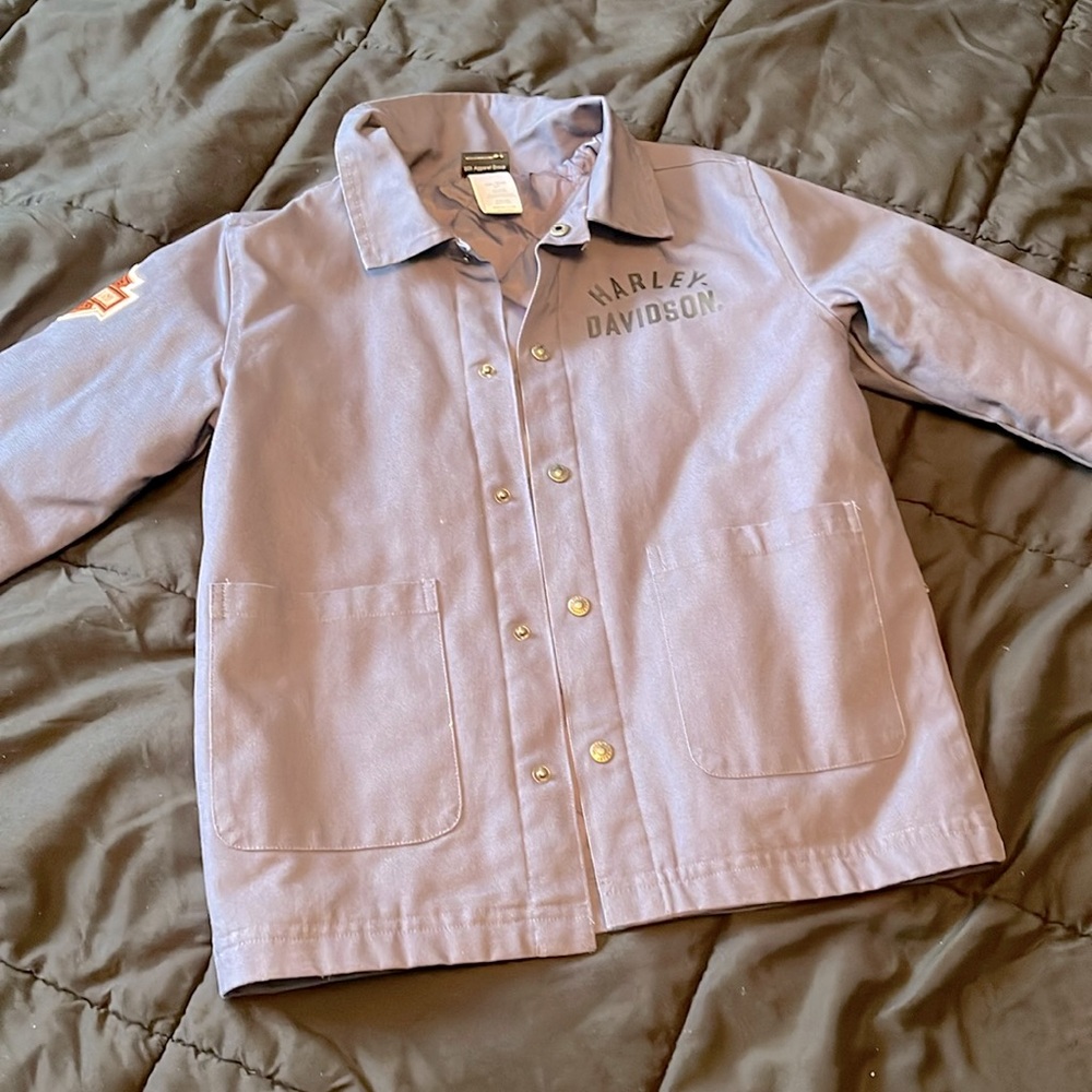 Kids button up coat bluish gray. New, no tags